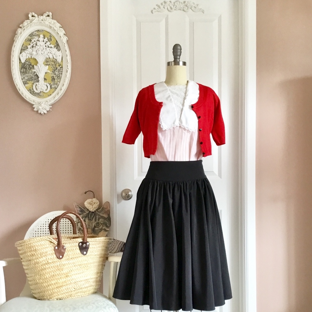 Black Taffeta circle swing skirt
